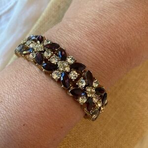 Jeweled Stretch‎ Bracelet with Deep Purple Burgundy Clear Stones